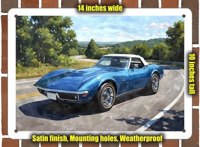 Metal Sign - 1968 Chevrolet Corvette Sting Ray 3 Watercolor - 14x10
