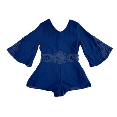 Ella Moss Blue Chiffon Embellished Lace Romper 14 Lacy Sexy Vacation