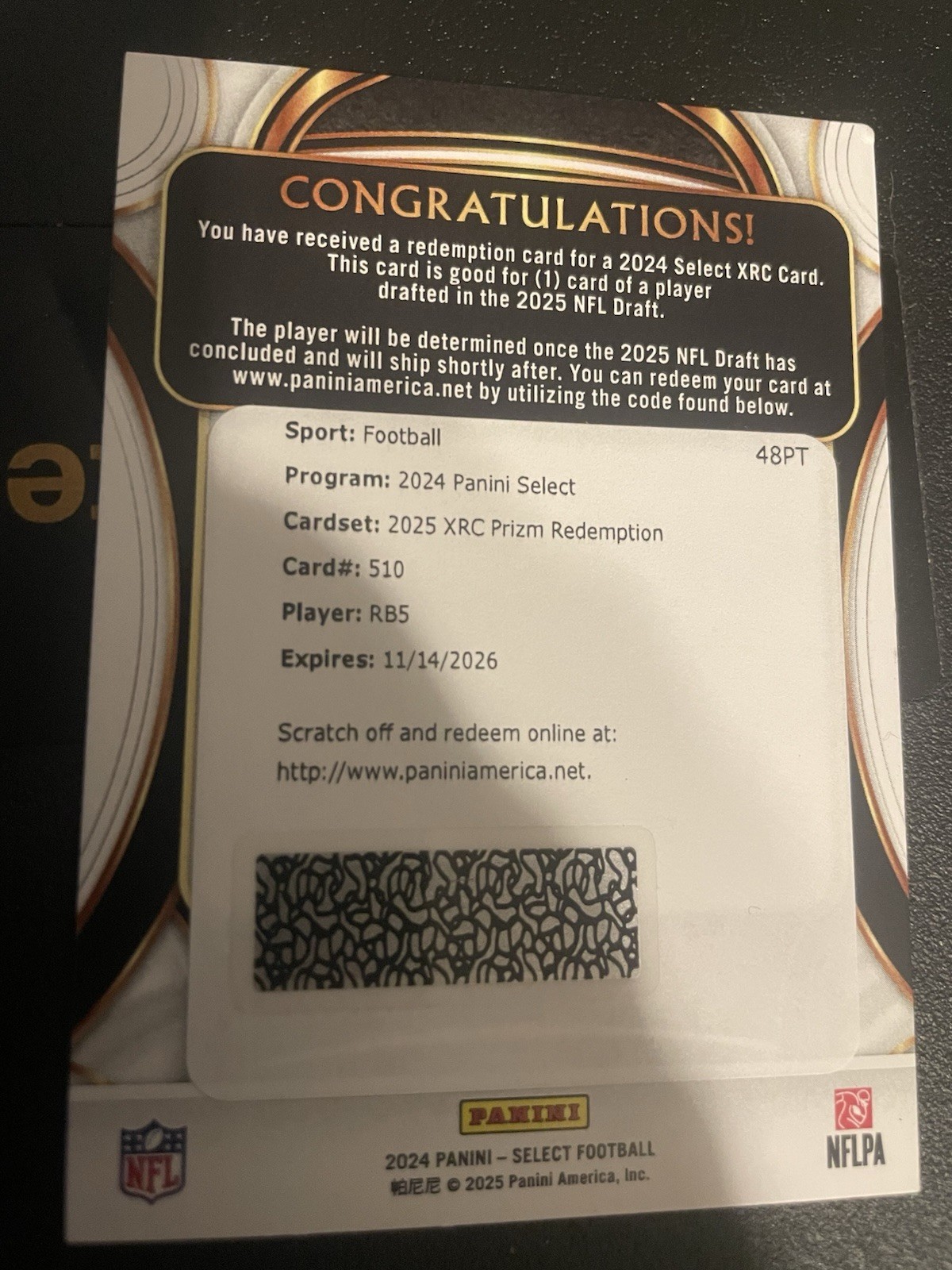 2024 Panini Select RB5 RJ Harvey XRC redemption