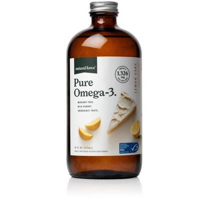 Natural Force Pure Omega 3 - Liquid Fish Oil - Delicious Lemon Cake Flavor  16Oz