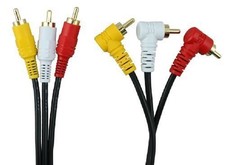 Triple RCA Stereo Audio and Video Cable - Right Angle to Straight 3.2ft / 1