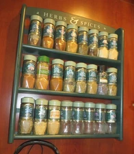 McCormick GREEN Wood 3 Tier Spice Rack w/24 Spice Bottles ~Vintage~