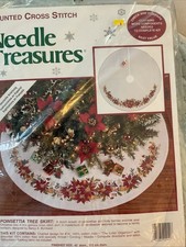 Poinsettia Tree Skirt Kit Counted Cross Stitch Factory Sealed