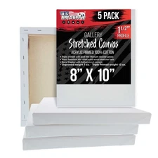 8" x 10" Gallery Depth 1-1/2" Profile Stretched Canvas 5-Pack - Gesso Primed