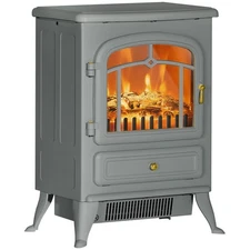 HOMCOM 22" Electric Fireplace Heater Stove, LED Flames, Gray