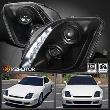 Fits 1997-2001 Honda Prelude Black Led Strip Projector Headlights Headlamps Pair