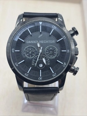 Daniel Hechter Sport Chrono Full Black Herrenuhr Leder Batterie Neu