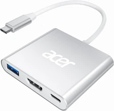 Acer USB C to HDMI Adapter, 4K C Hub with 100W PD, USBA 3.0 Port, Silver