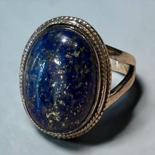 925 Sterling Silver Oval Lapis Lazuli Statement Ring - Boho Rope Border