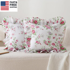 2 Pack Floral Ruffle Throw Pillow Covers 18X18 Inches, 100 Cotton French Countr