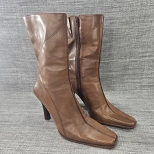 Diba Women’s Leather Square Toe Side Zipper Mid-Calf Heeled Boots Regan Sz 10