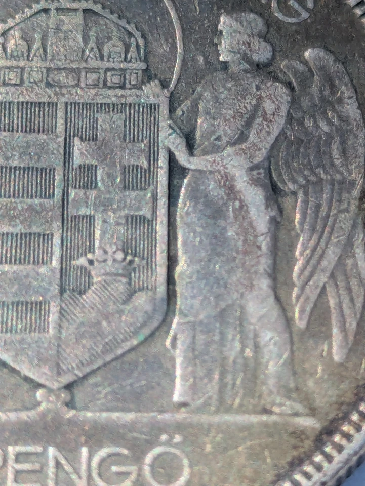 1930 HUNGARY Admiral Miklos Horthy Antique Silver 5 Pengo Hungarian Coin - Image 3 of 3