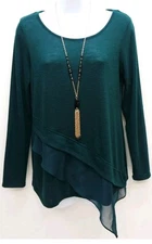 AB Studio Dark Teal Asymmetrical Layered Look Blouse Size Medium Shirt Womens