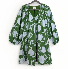 NWT Kate Spade x Target Poplin Long Balloon Sleeve Mini Dress Green Blue SZ: M