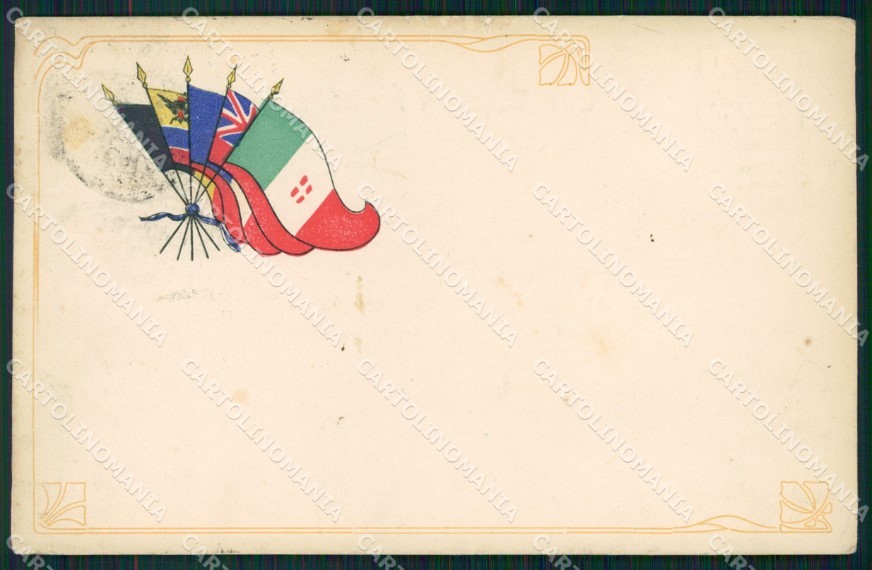 Militari WWI Propaganda Bandiere Alleati Bandiere ABRASA cartolina XF0413
