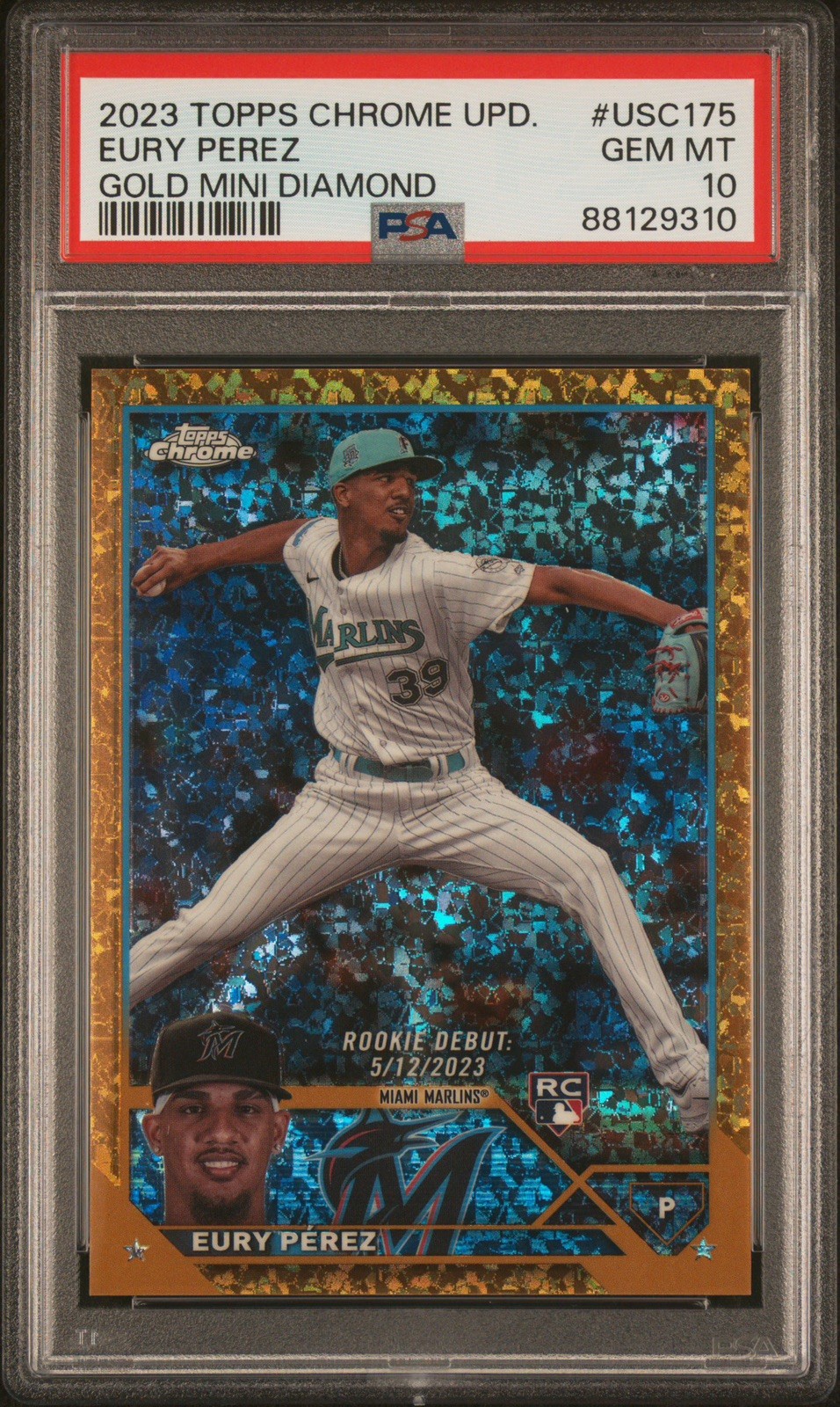 2023 Topps Chrome Update #USC175 Eury Perez - RC GOLD Mini Diamond /50 - PSA 10