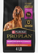 Purina Pro Plan Sensitive Skin and Stomach Dog Food Dry, Adult Salmon Rice 4Lb
