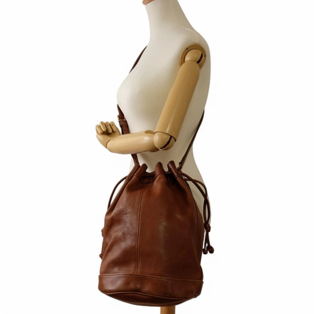 Vintage Coach 017 Shoulder Bag Drawstring Leather Brown 0073032K Authentic - 画像2/14