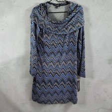 Sharagano Gray Geometric Cowl Neck Long Sleeve Jersey Knit Dress 12 NWT