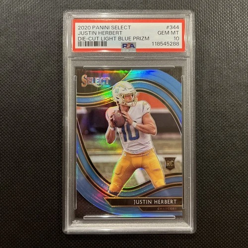 JUSTIN HERBERT 2020 Select Field LEVEL Die-Cut Light Blue Prizm PSA 10 RC Rookie