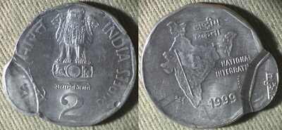 Errors : India 1999 2 Rupee Multi Errors IREC850