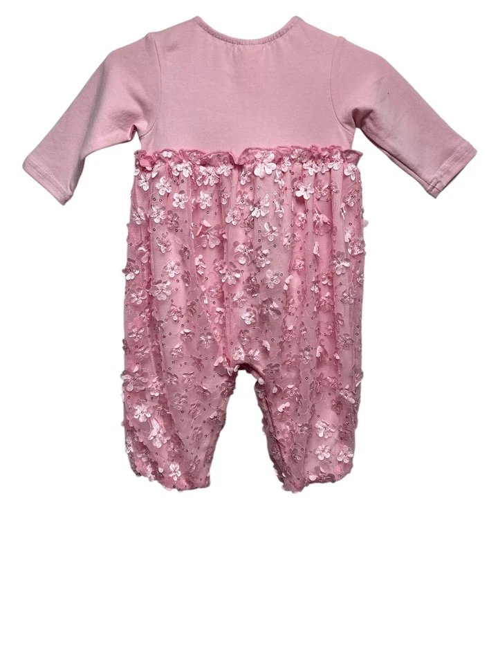 Nuevo con etiquetas Mameluco Cachcach Rosa Manga Larga con Flores Aplicadas, 6 mos. Foto 3 de 3