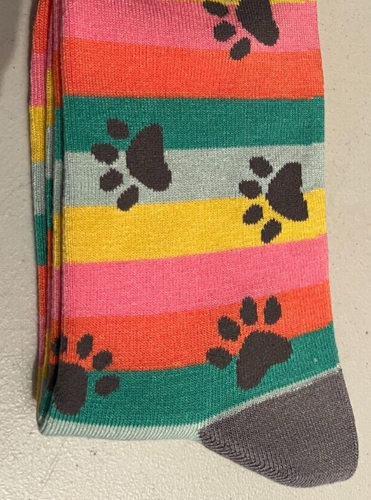 MISS SPARROW Paw Print Socks Dog Cat Paws Stripe Girls 3-7 Ladies Womens Gift - Picture 6 of 9