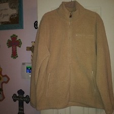 Fila Womens Sherpa Teddy Coat Size Large Pockets Zip Front Jacket Beige Tan