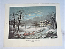 Currier Ives 1968 Book Print 9"x12" Winter Scene Evening & Trotting on Snow