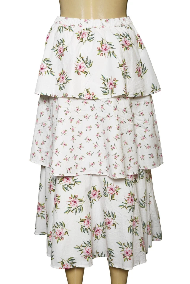 CAMI NYC Falda con Volantes S 4 Para Mujer Informal Tiro Alto Diente Floral Midi NUEVA 40900 Foto 4 de 4