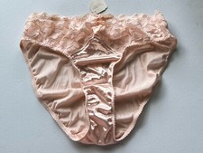 VTG VICTORIAS SECRET SILKY SATIN PEACH Hi Leg Brief PANTY GOLD LABEL L NWT