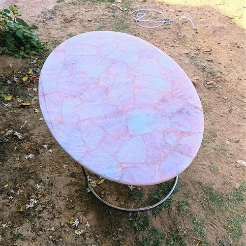 Mesa de cuarzo rosa de lujo - losa de cristal rosa hecha a mano para comedor elegancia - Imagen 4 de 9