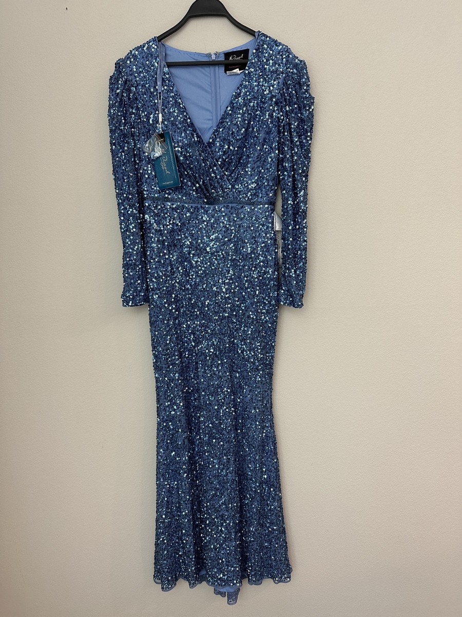 New Mac Duggal Blue Sequin Embellished V-Neck Evening Dress 5510 Size 8 |  eBay