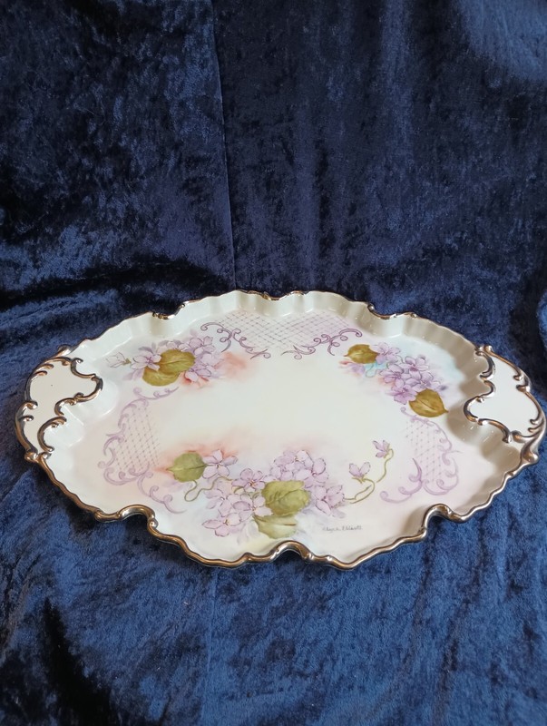 Vintage Hand Painted Porcelain  Vanity Tray With Signature 