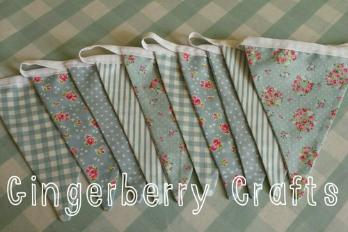 Bunting - blue grey floral gingham spots shabby chic party wedding duck egg