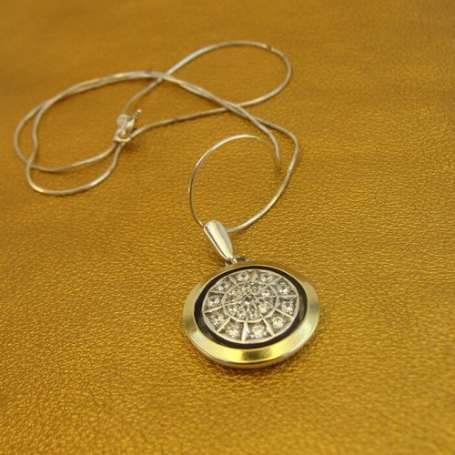 Zircon Pendant 9k Yellow Gold 925 Silver Classy Handmade Hadar Designers (MS) Y - Picture 3 of 6