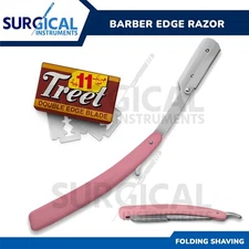 Frosted Pink Straight Barber Edge Razor Folding Shaving FREE 11 Blades German Gr