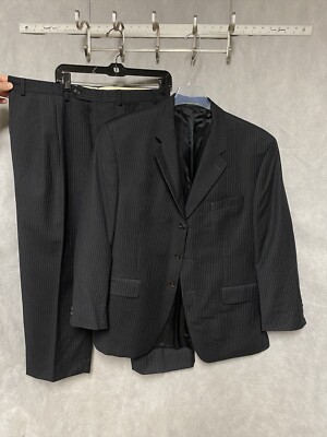 Ralph Lauren Suit Men 44R Gray Stripe 3B Wool Academia Career 36X26.5 Pants Luxe