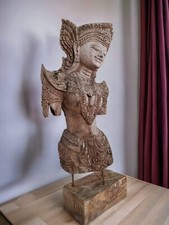Teak Statua Thailandia Intagliata Antico Busto Legno Scultura Decorazione
