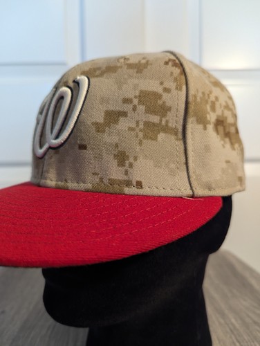 Washington Nationals Military Camo Hat 7 1/4 New Era Fitted Cap Authent 59/Fifty - Picture 8 of 11