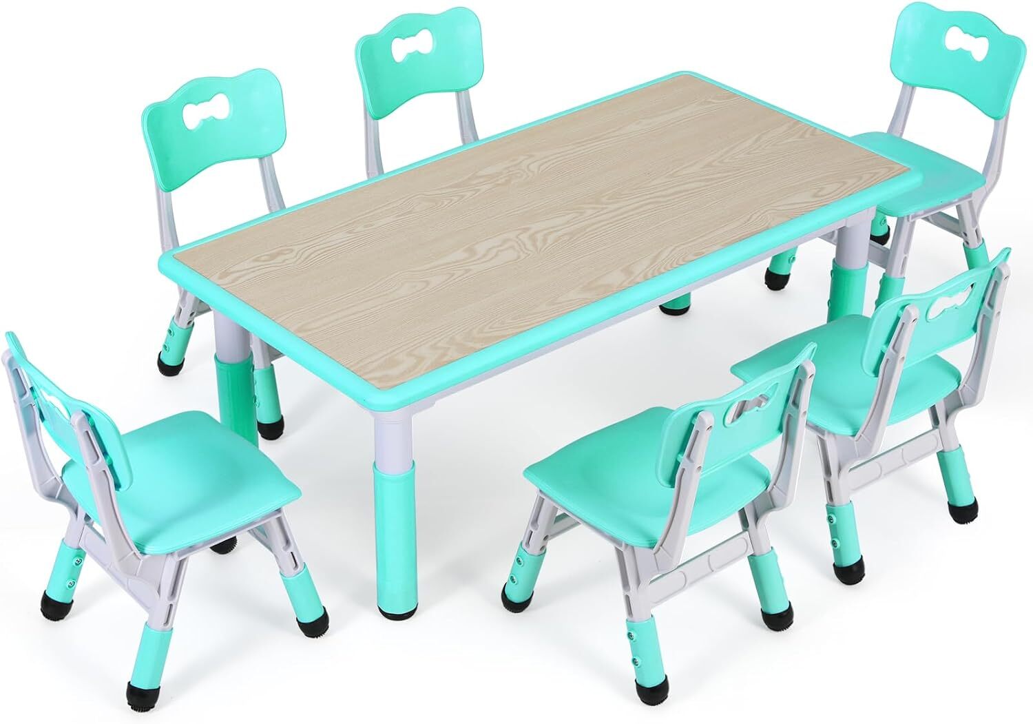 Kids Table and 6 Chairs Set Height Adjustable Table Toddler Activity Table