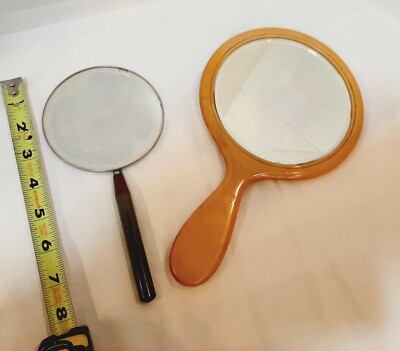 Vintage Bakelite Green & Butterscotch Handheld Mirrors Vanity Dressing Table
