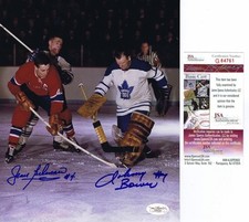 JEAN BELIVEAU vs JOHNNY BOWER Signed CANADIENS 8x10 PHOTO - JSA #G84761