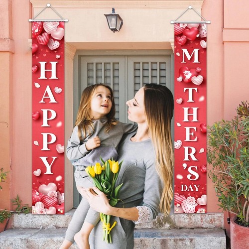 Happy Mother's Day Porch Sign Decorations, Pink Hanging Front Door Banner 70.... - Picture 4 of 5