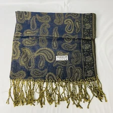 Elegant Black Gold Paisely Jamavar Silk Shawl 70"x27" NEW in Bag