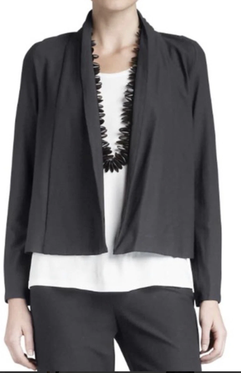 Eileen Fisher Washable Crepe Jacket 1X Pockets Graphite Gathered