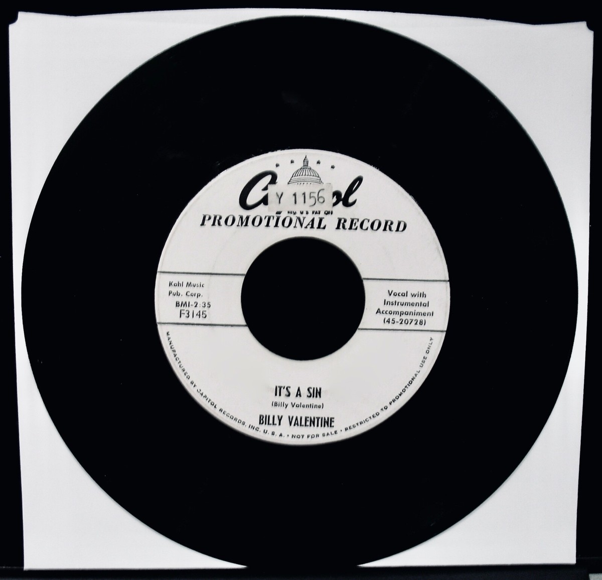 ●DA Baddsidde BILLY VALENTINE: It's A Sin~Near Mint Soul Promo 45 From