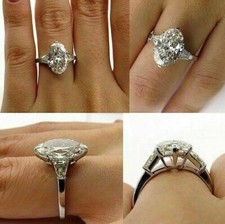 3Ct Oval Cut Lab Created Diamond Solitaire Engagement Ring 14K White Gold Plated