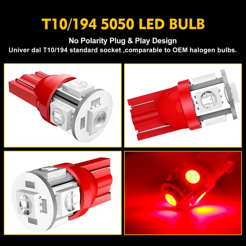 10X T10 194 168 147 W5W 5-SMD-5050 Red LED Car Dome light bulbs 12V For Honda - Picture 2 of 6