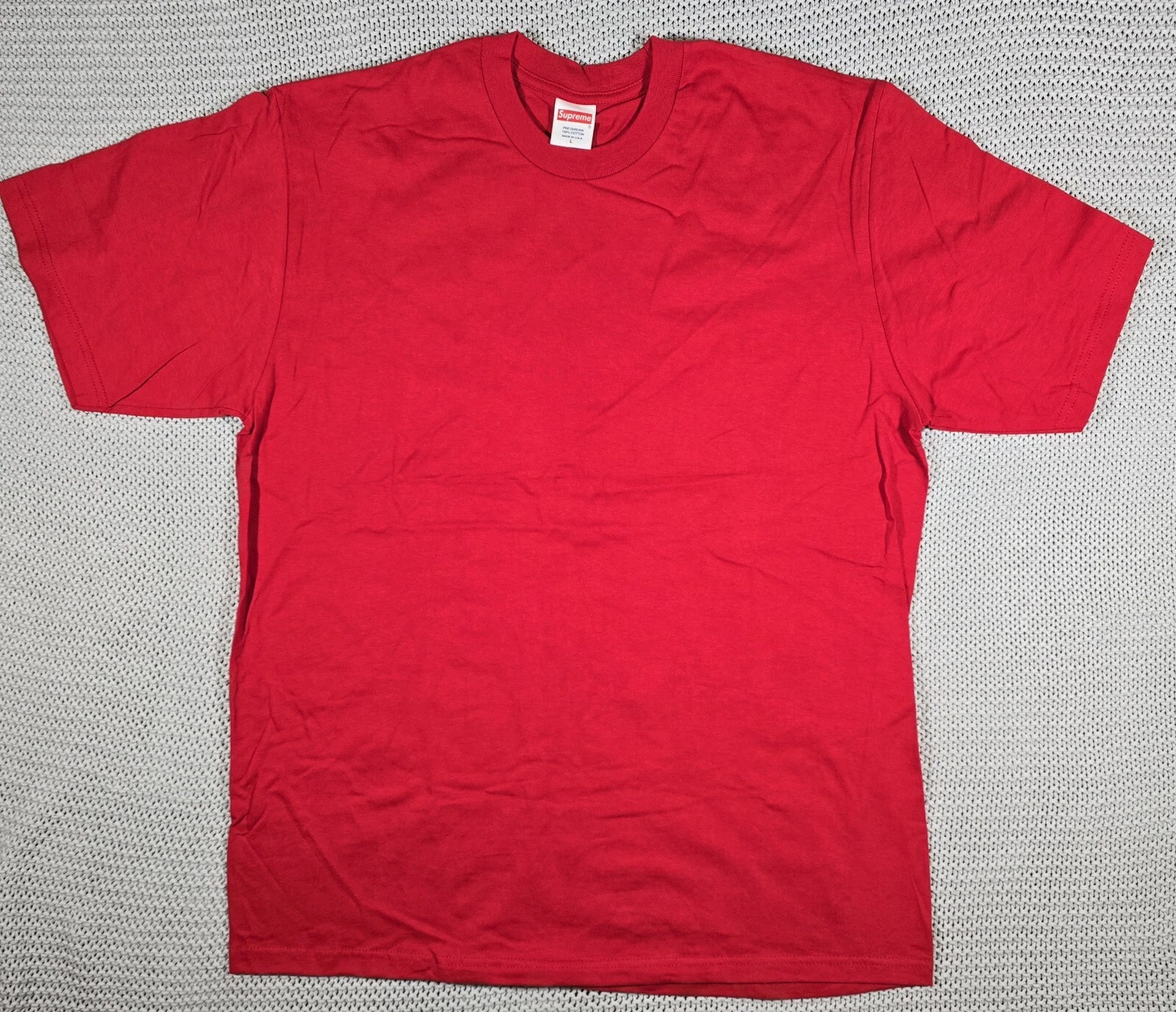 T shirt Supreme Homme Taille L Rouge Blanc Manches Courtes Coton Made In USA Poids Lourd 